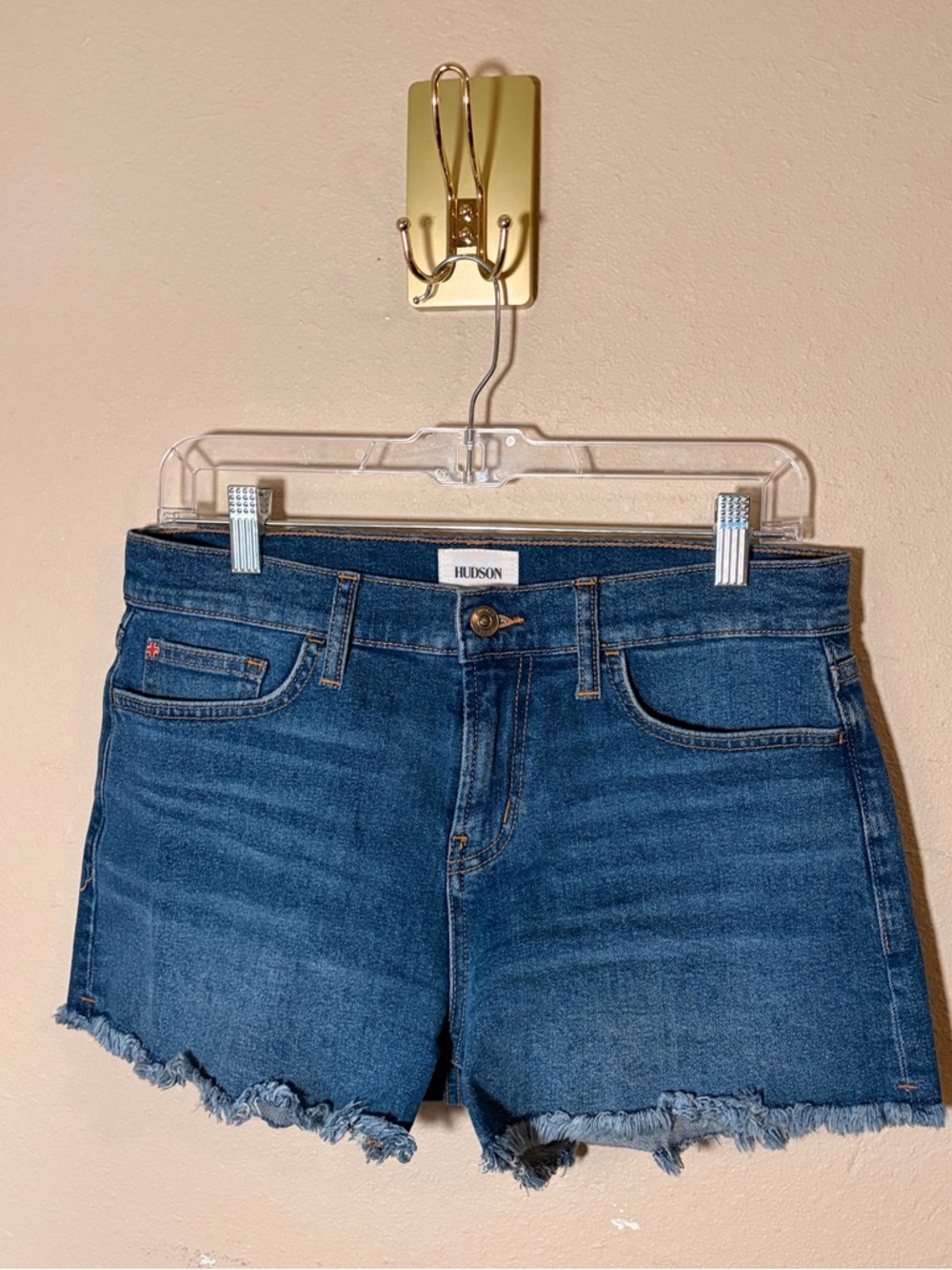 Hudson Jeans Dark Blue Frayed Hem Denim Shorts